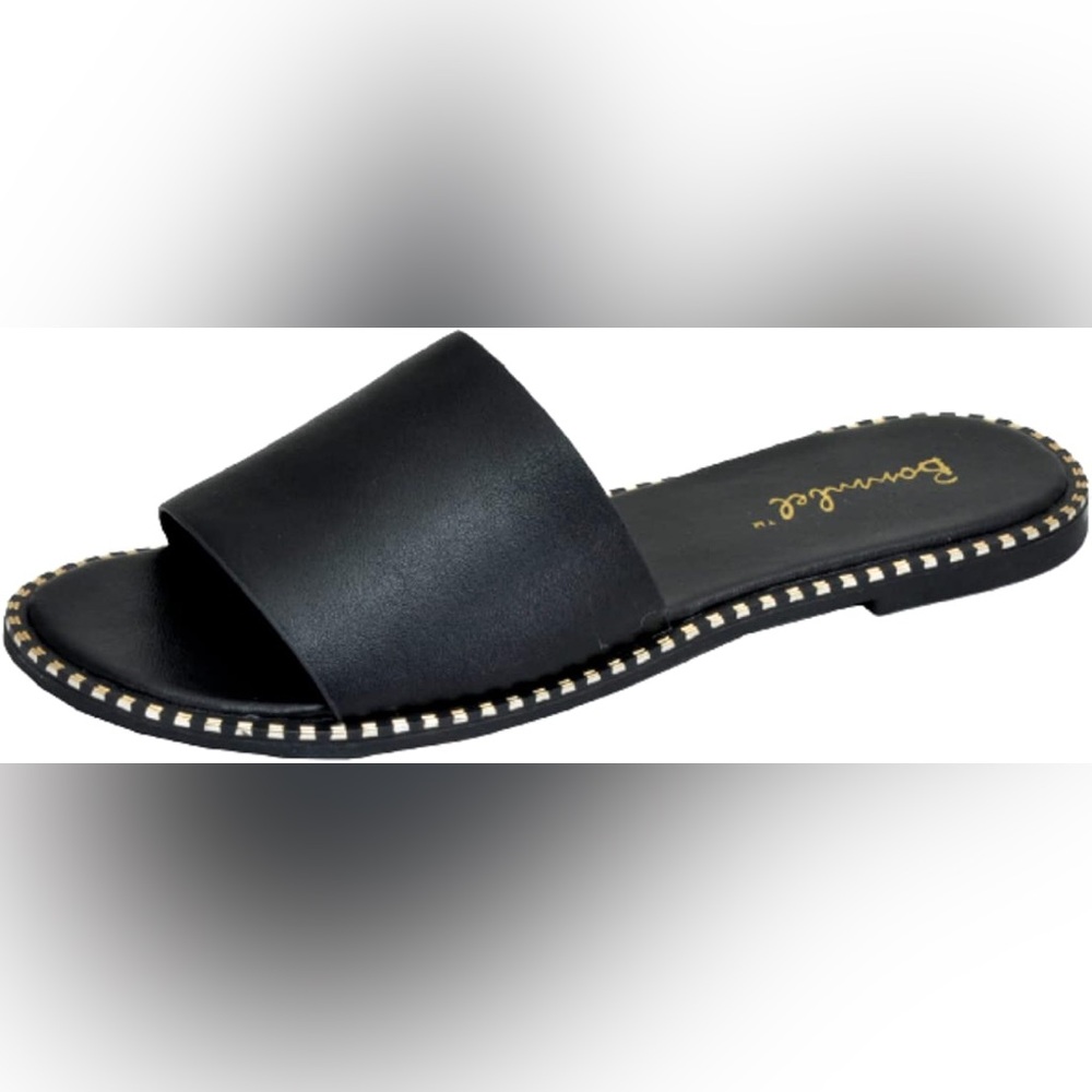 NWT!! Black, Size 10 Womens Flat Slide Summer Sandals - Picture 2 of 2